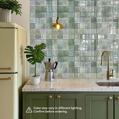 5 Sheets Peel and Stick Backsplash, Self Adhesive Wall Tiles, 3D Adhesive Tile Backsplash, 12"x12"Premium Self Adhesive Wall Tiles Peel and Stickfor Kitchen, Bathroom, RV(Spring Moss)