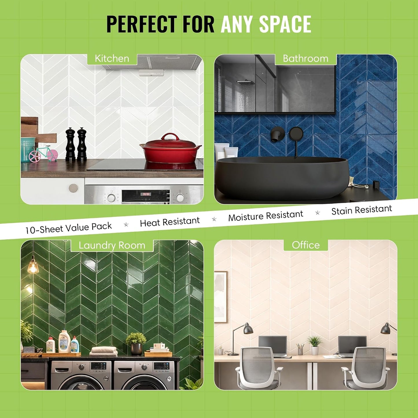 Peel and Stick Subway Backsplash Tiles, 5 Pack, 12 x 12 in, Almond | extra thick 3D wall panels, heat and water resistant wall panels, easy DIY kitchen, bathroom, laundry, fireplace wall décor