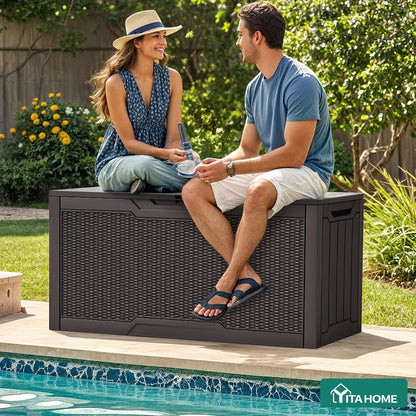YITAHOME 100 Gallon Large Outdoor Deck Box | Waterproof Resin Storage Box, Lockable Indoor Outdoor Storage Container for Patio Furniture Cushions, Pool Accessories