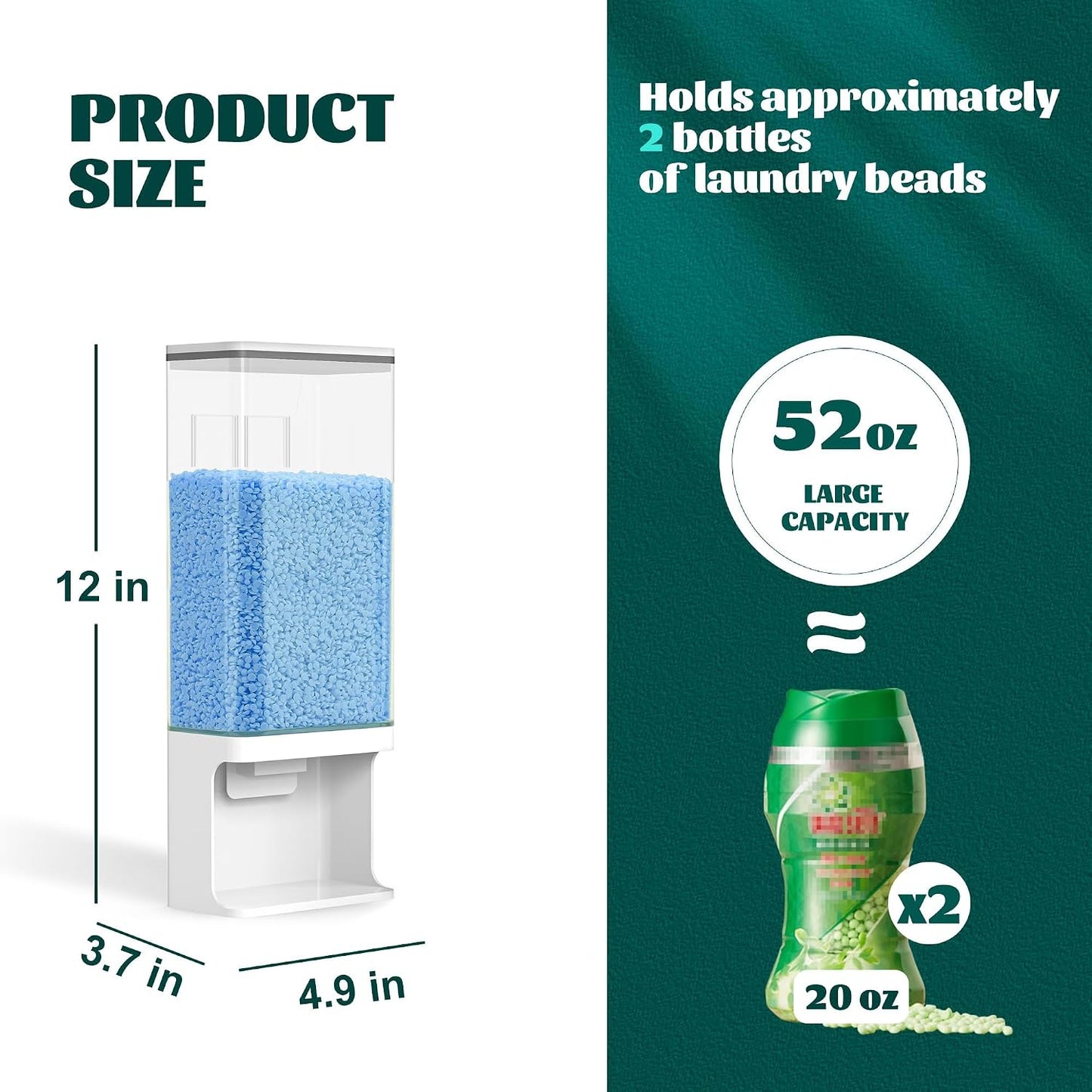 105 Oz Laundry Detergent Dispenser with Nail - Wall Mounted Scent Booster Beads Container, Softener Beads Storage, Rice Dispenser, Dry Food/Solid Grain Organizer