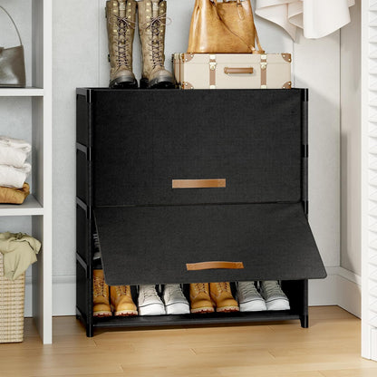Shoe Rack, 5 Tier Shoe Storage Cabinet with Door 20 Pair Plastic Shoe Shelves Organizer for Closet, Entryway, Hallway, Bedroom, Black