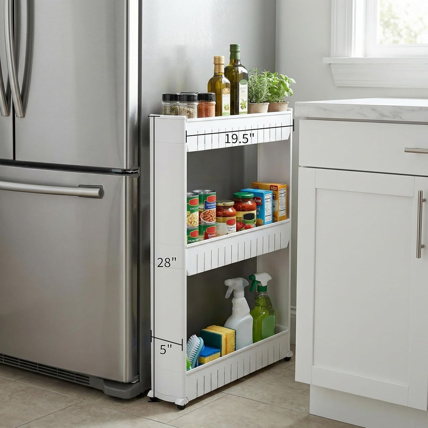 Slim Rolling Storage Cart - 5-Tier Utility Cart with Wheels for Bathroom, Kitchen, and Laundry Room - Bathroom Shelves by Lavish Home (White)