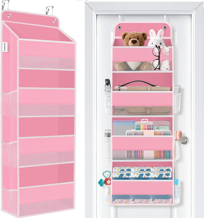 WISELIFE Over The Door Organizer Storage 4 Shelves Large Capacity Hanging Bedroom Storage Solution with 6 Side Pockets for Dorm Bathroom Pantry Nursery and Baby Essentials Holds up to 40 Lbs (Black)