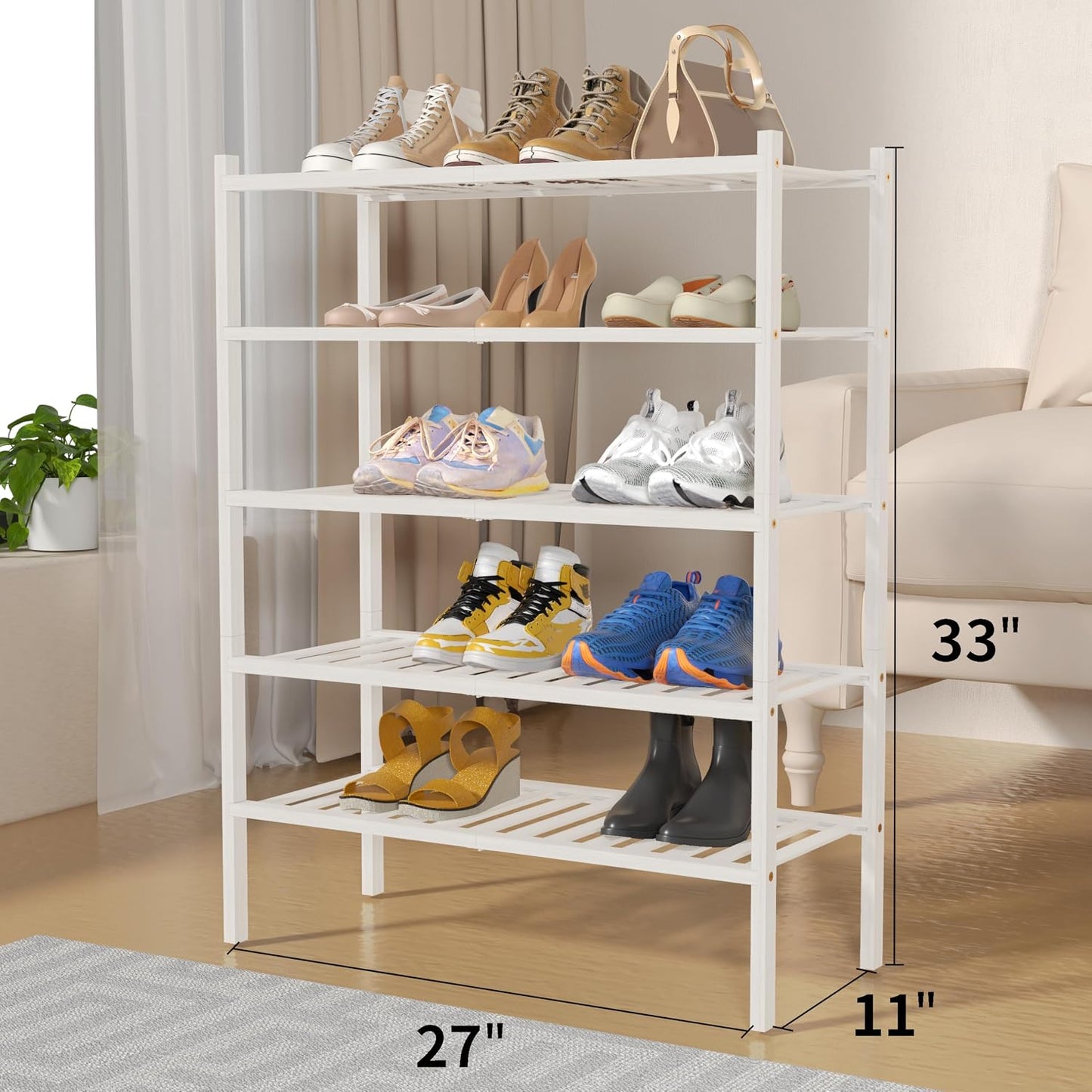 ROMGUAR CRAFT 3 Tier Bamboo Shoe Rack for Closet Free Standing Wood Shoe Shelf Storage Organizer for Entryway Small Space Stackable 27"x11"x20" (Natural)