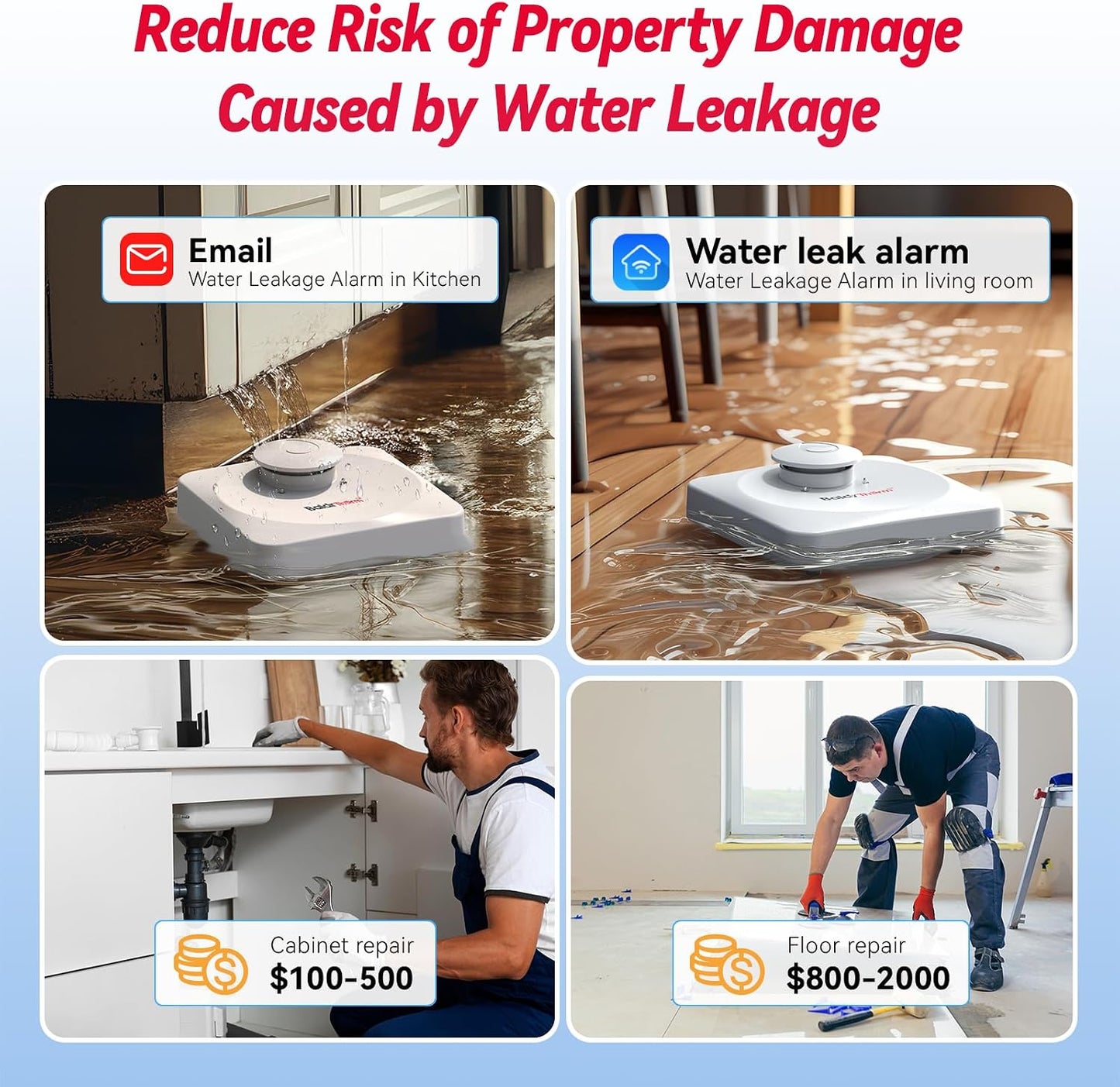 WiFi Water Leak Detector, Hub & Water Leak Sensor 3 Pack, Wireless Siren Alarm & Email & APP Push Notification, Floating Remote Water Leakage Sensors for Basement, Kitchen, Sink, Bathroom, Laundry
