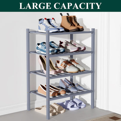 Smiry Bamboo Shoe Rack for Closet, 3 Tier Wooden Shoe Organizer, Stackable Wood Shoe Storage Shelf for Entryway, 14 Vertical Slats, One-piece Heavy-Duty Legs, 26.77"x11.02"x18.31", Natural