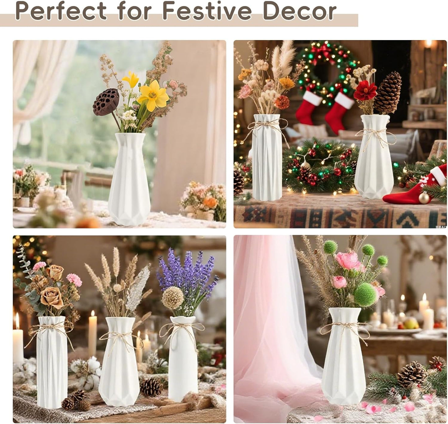 White Ceramic Vase,Modern Ceramic Vases Set of 3,White Tall Flower Vases for centerpieces,Rustic Farmhouse Boho Vase for Table Living Room Bathroom Kitchen Shelf Bedroom Office Party