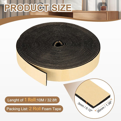 PATIKIL Foam Insulation Tape, 1-1/2" W x 1/8" t x 32.8FT Self Adhesive Weather Stripping Door Seal Strip for Door Window Air Conditioning, Black - Colors B