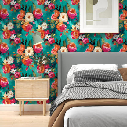 BOKEBEVE Watercolour Floral Peel and Stick Wallpaper Boho Vibrant Contact Paper Renter Friendly Wall Paper for Countertop Cabinet Wall Shelf Liner Removable Blue Colorful 17.5 x 118In