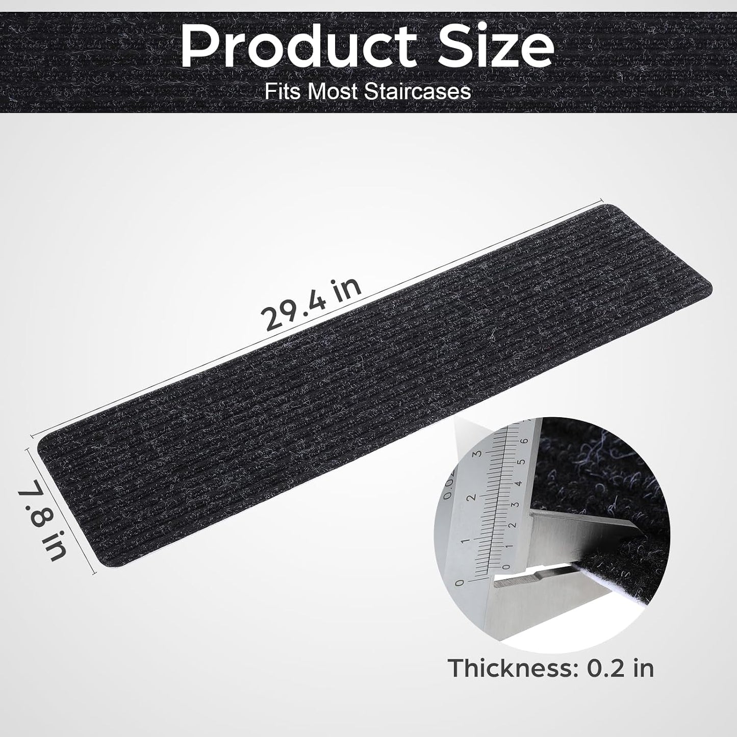 Homoyoyo 2Pcs Garage Stair Treads: Stair Treads Collection Indoor Skid Slip Resistant Skid Resistant Carpet Glue-Free Self-Adhesive Anti-Slip Mats Double Stripes for Repeated Use (Black,29X8X0.2inch)