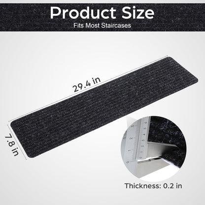 Homoyoyo 2Pcs Garage Stair Treads: Stair Treads Collection Indoor Skid Slip Resistant Skid Resistant Carpet Glue-Free Self-Adhesive Anti-Slip Mats Double Stripes for Repeated Use (Black,29X8X0.2inch)