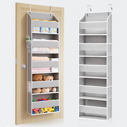 ULG 1 Pack Over Door Organizer with 5 Large Pockets 10 Mesh Side Pockets, Upgraded Linen Texture Over The Door Storage, 44 lbs Weight Capacity Hanging Storage Organizer, Ivory