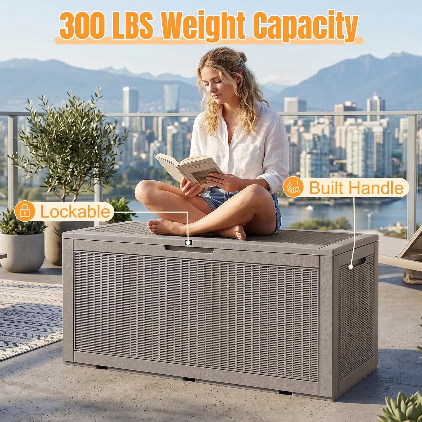 Outdoor Storage Box,38 Gallon Resin Deck Box,Waterproof & UV Resistant Lockable Package Delivery Bin,Toy Cabinet for Indoor & Outdoor