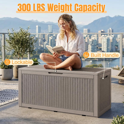 Outdoor Storage Box,38 Gallon Resin Deck Box,Waterproof & UV Resistant Lockable Package Delivery Bin,Toy Cabinet for Indoor & Outdoor