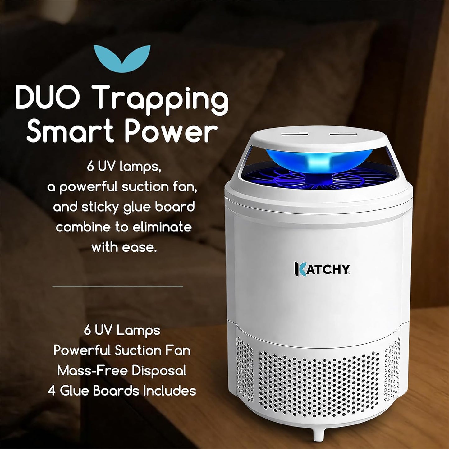 The Original Katchy Indoor Insect Trap - Fan Powered with UV Light - Fruit Fly Traps for Indoors - for Fruit Flies, Gnats, Mosquitoes, Moths (Black)