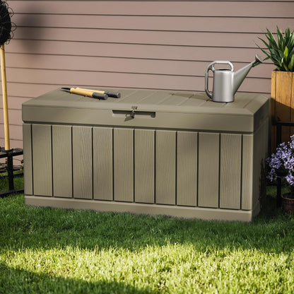 Greesum 110 Gallon Outdoor Storage Box with Lockable Lid, All-Weather for Patio Furniture, Pool Supplies & Garden Tools, Waterproof, UV-Resistant Large Deck Box, Dark Black