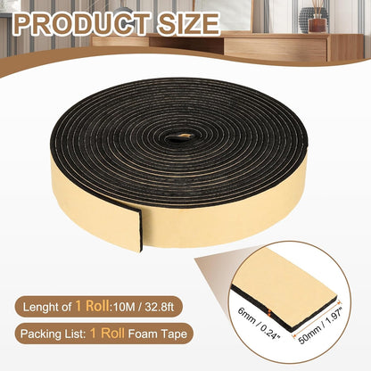 PATIKIL Foam Insulation Tape, 1-1/2" W x 1/8" t x 32.8FT Self Adhesive Weather Stripping Door Seal Strip for Door Window Air Conditioning, Black - Colors A