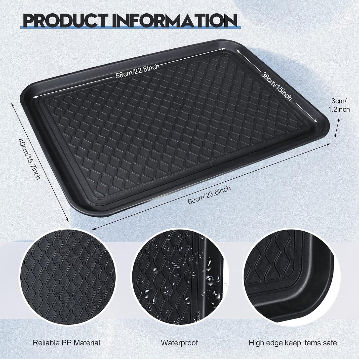 6 Pcs Multi Purpose Boot Tray Waterproof Shoe Mat Tray Indoor Outdoor PET Feeding Mat for Dog Cat Food Bowl Floor Protection with Anti Slip Floor Clean (Black, 30 x 15 x 1.2 inch)