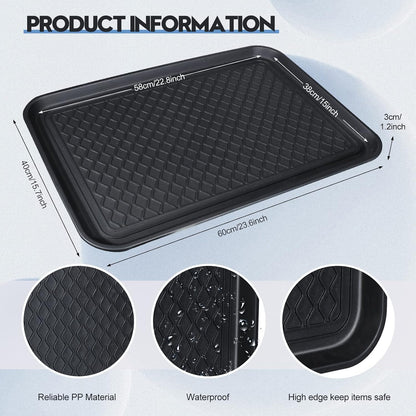 6 Pcs Multi Purpose Boot Tray Waterproof Shoe Mat Tray Indoor Outdoor PET Feeding Mat for Dog Cat Food Bowl Floor Protection with Anti Slip Floor Clean (Black, 30 x 15 x 1.2 inch)