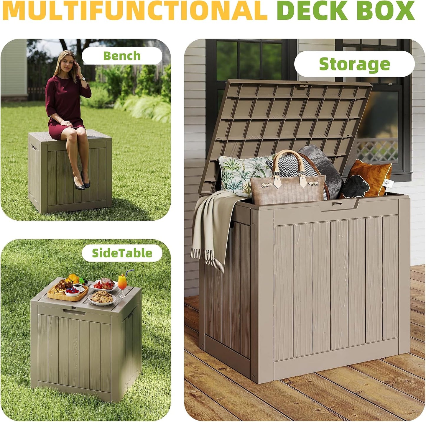320 Gallon Waterproof Outdoor Storage Box, UV Resistant Resin Deck Box with Hydraulic Rod for Reinforced Stability, Perfect for Patio, Garden, and Pool（Black，320 Gallon）