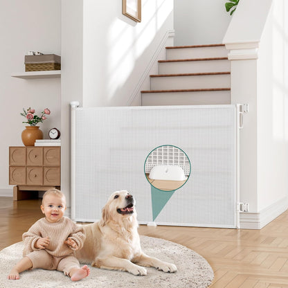 Babepai Retractable Baby Gates Extra Wide | 55" Wide x 34" Tall Dog Gates for Stairs | Indoor/Outdoor Use | Child Gates for Doorways, Deck, Porch, Hallways, Patio - Gray