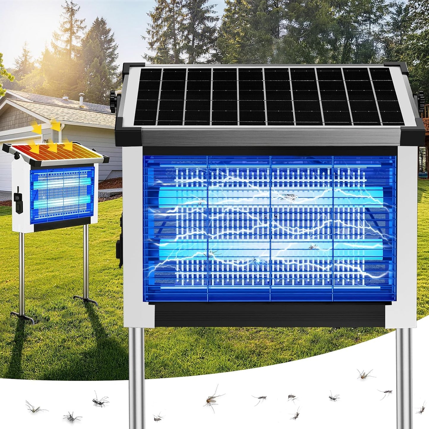 Solar Bug Zapper Outdoor, 4500V Solar Mosquito Zapper for Outdoor & Indoor, 1/2 Acre Coverage Cordless Rechargeable Electric Fly Zapper, IPX5 Waterproof Mosquito Traps for Backyard, Patio, Camping