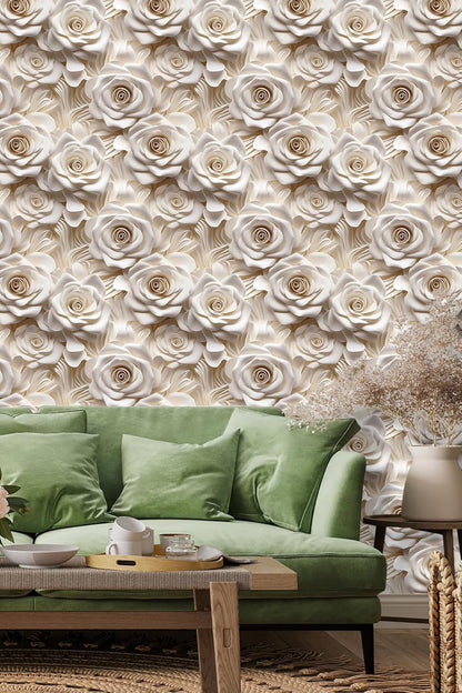 Floral Peel and Stick Wallpaper 3D Effect Interior Wall Décor Contact Paper Self Adhesive Removable Renter Friendly for Bedroom Living Cabinet Room 17.7in x 9.8ft (Not Textured Wallpaper
