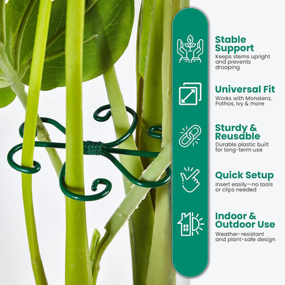 6 Pack Metal Plant Stem Supports for Indoor Plants (Green) - Houseplant Climbing Stem Supports and Stabilizer for Outdoor Plants