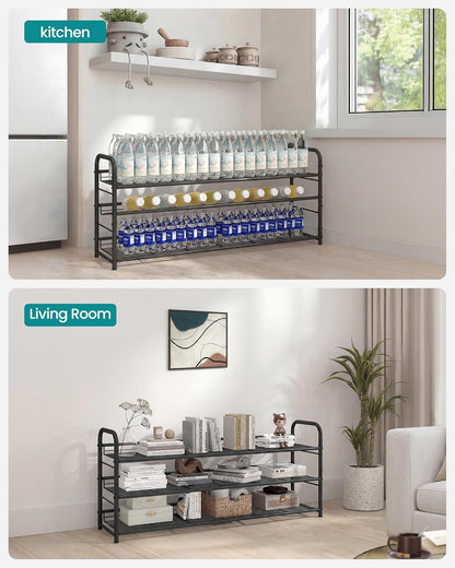 SONGMICS Stackable Shoe Rack, 4 Tier Metal Shoes Rack Storage Shelf, Holds up to 16 Pairs Shoes, Adjustable Slanted Shelves Shoe Tower Organizer for Closet Entryway Small Spaces, Black