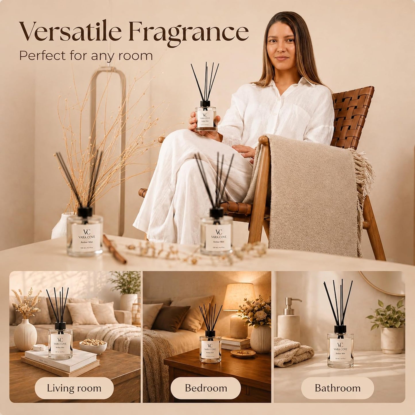 Reed Diffuser Set 3 Pack Premium Reed Diffusers Amber, Cedar & Moss Scents Long Lasting Home Fragrance Gift Set for Bathroom, Office & Home