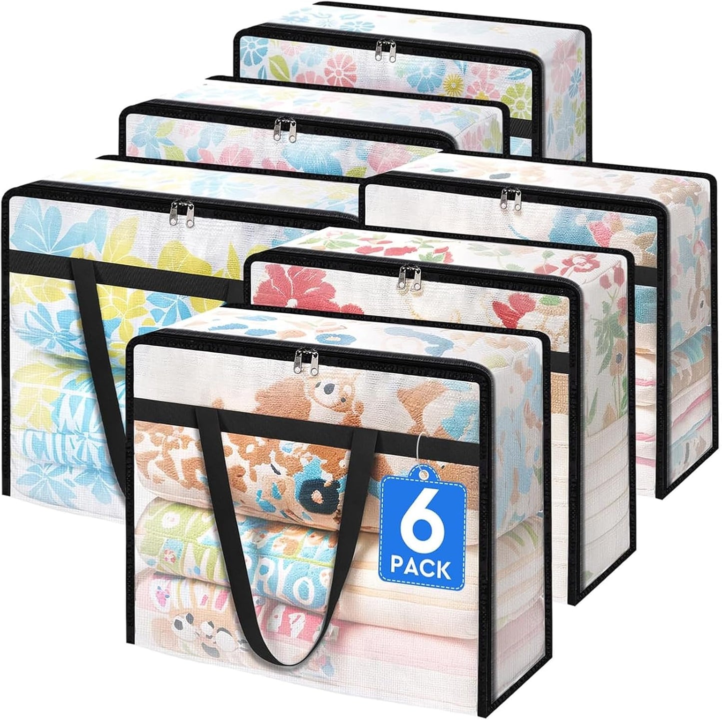 BlissTotes 4 Pack Clear Clothes Storage Bags, Moving Bags, Foldable Blanket Storage Under Bed Storage Containers with Sturdy Zipper and Handle for Clothing, Comforter, Bedding, Sheet (40L)