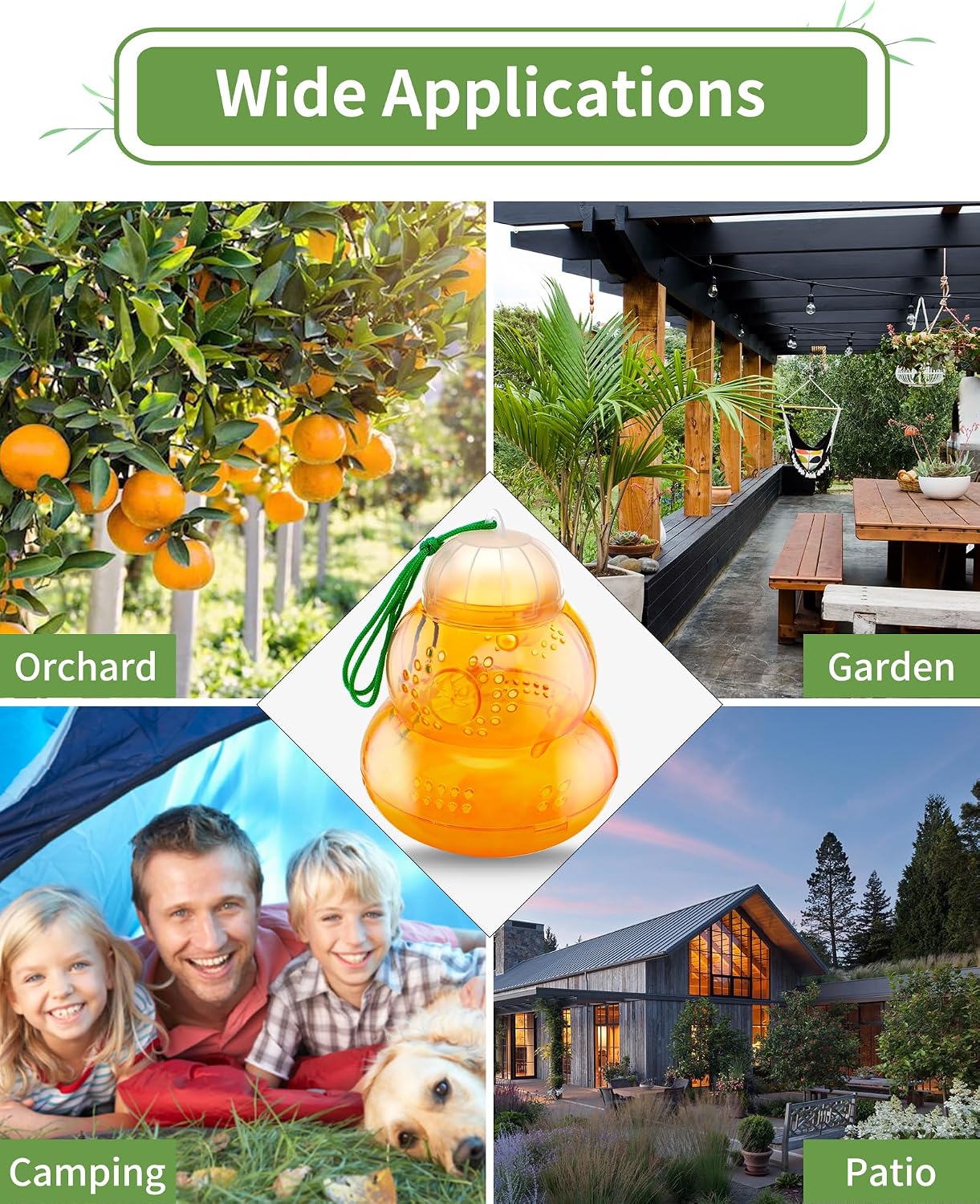 Wasp Trap Outdoor Hanging, Non-Toxic Reusable Hornet & Yellow Jacket Catcher, Effective Bee & Wasp Killer Insect Trap for Outdoor Use - 2 Pack Orange