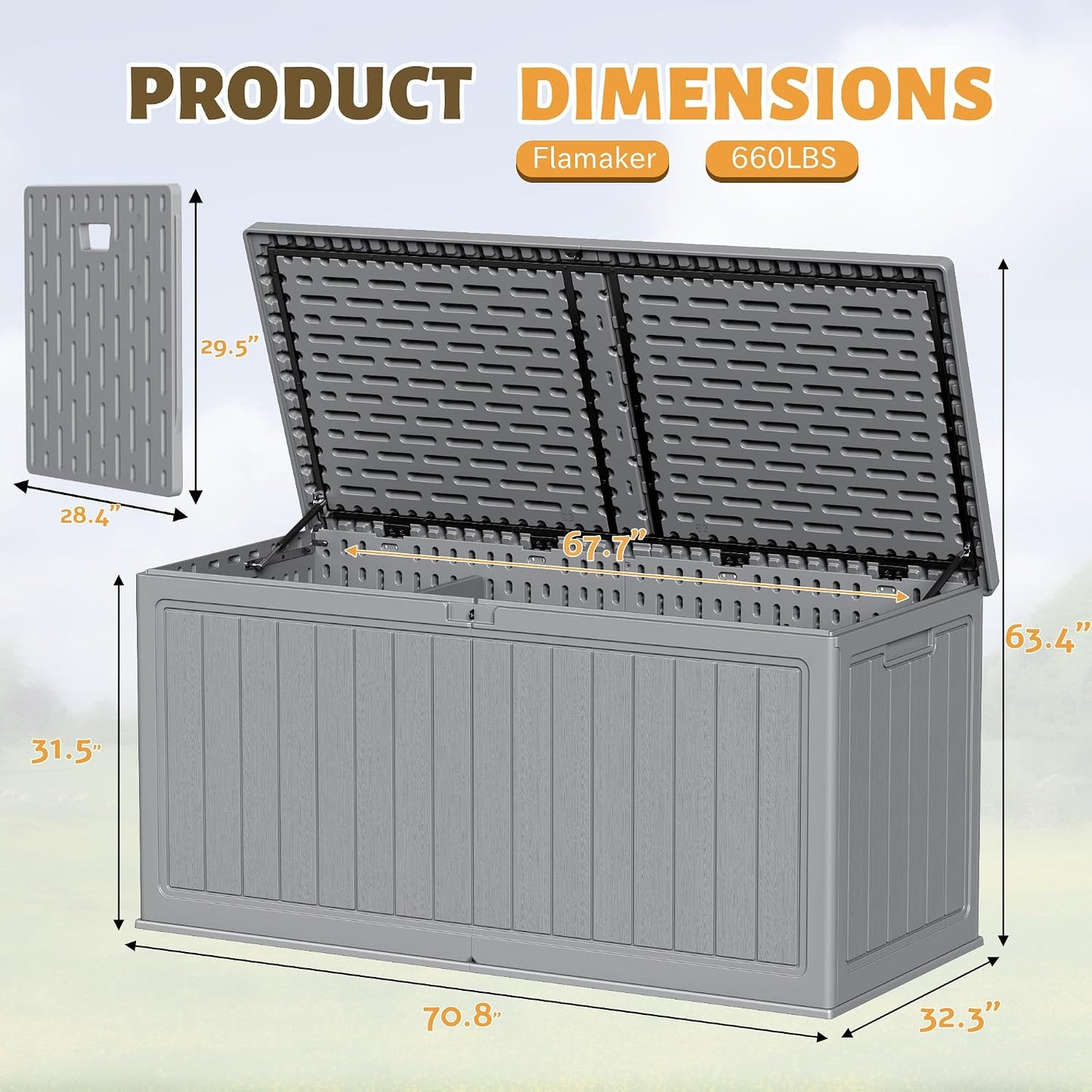Flamaker Resin Deck Box 120 Gallon Waterproof Large Outdoor Indoor Storage Box Imitation Wood Resin for Patio Furniture Garden Tools and Pool (Black)