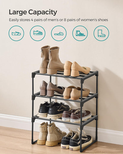 SONGMICS Shoe Rack, 6-Tier Shoe Organizer, Metal Storage Shelf, Upright or Upside Down, for 24-30 Pairs, Stackable, for Entryway, 11.8 x 36.2 x 42.7 Inches, Black ULSA306BH01