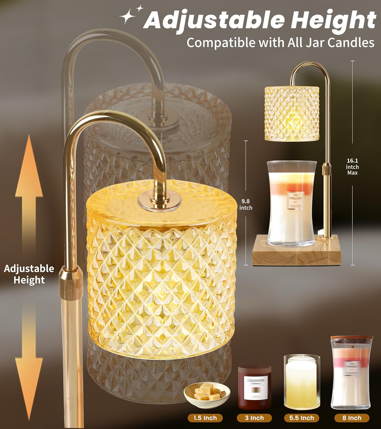 TigQiang Candle Warmer Lamp with Timer Dimmer, Birthday Gifts for Women Mom, House Warming Gifts, Elegant New Home Decor, Wax Warmer for Jar Candles, Heater Lamp for Scented Wax, Clear Glass