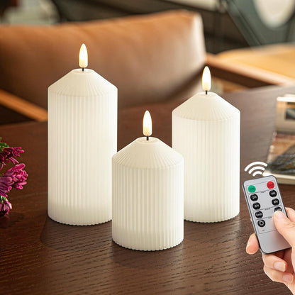LUSHARBOR Flameless Candles with Remote, 3 Pack Battery Operated Candles Flickering Real Wax LED Fake Pillar Candles with Timer for Wedding Home Party, White