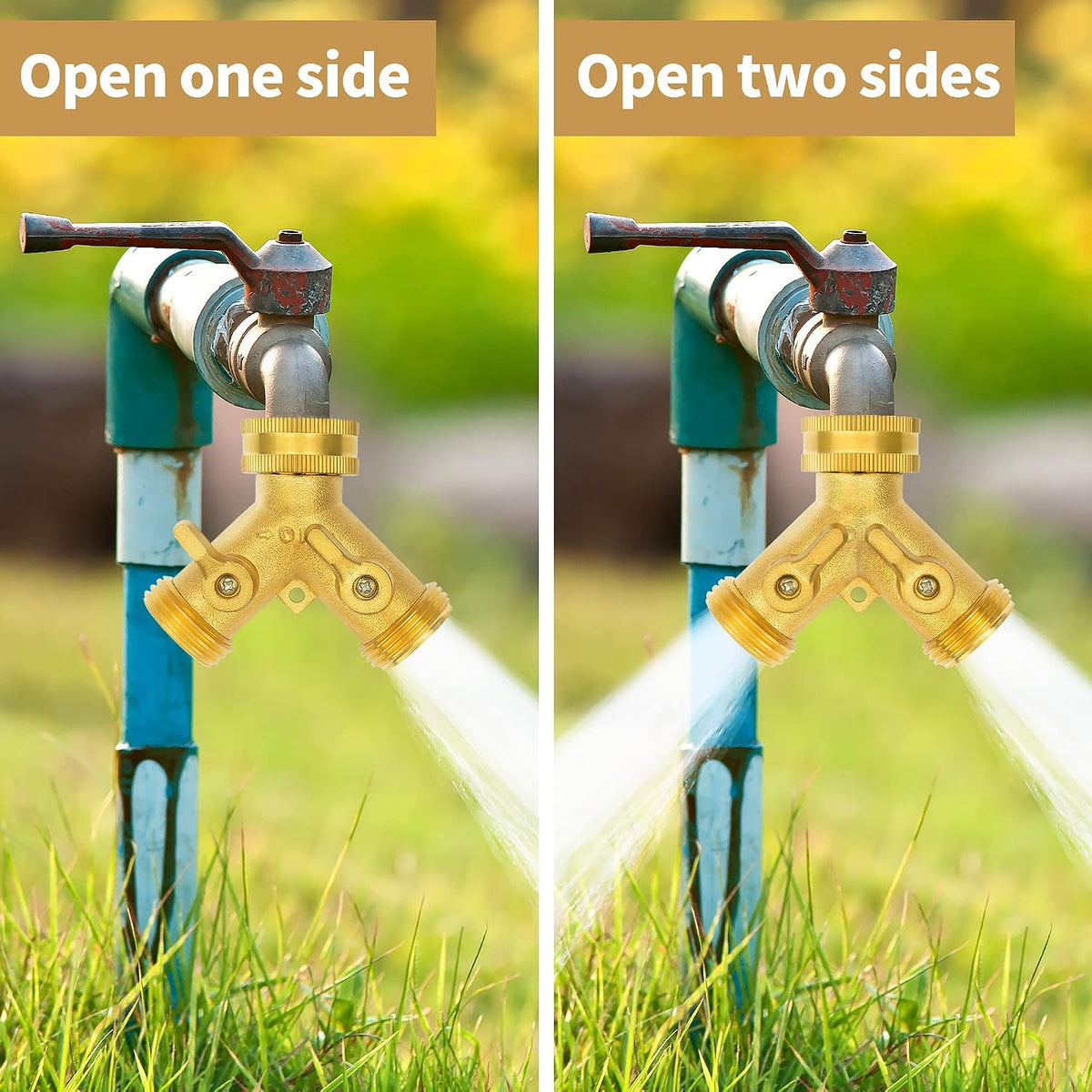 AUTOMAN Hose Splitter 2 Way, Garden Hose Splitter, 100% Rustproof Brass Water Hose Splitter with Adjustable Flow Valves, Seamless Design & 2 Extra Rubber Washers - 3/4" Y Connector Hose Adapter.