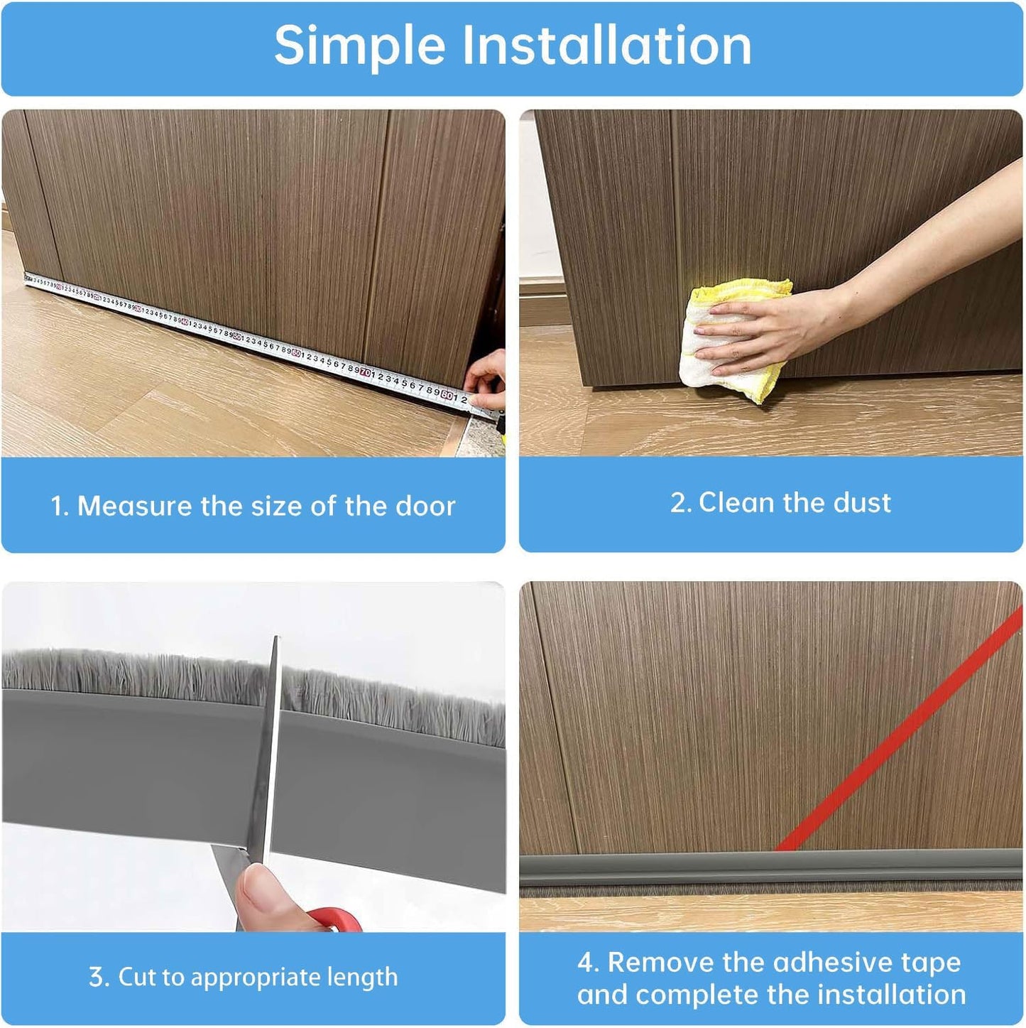 2-Pack Door Draft Stoppers with Brush, Door Sweep for Exterior/Interior Doors - Soundproof, Dust/Noise/Hot or Cold Air Insulation, 2" W x 39" L (White)