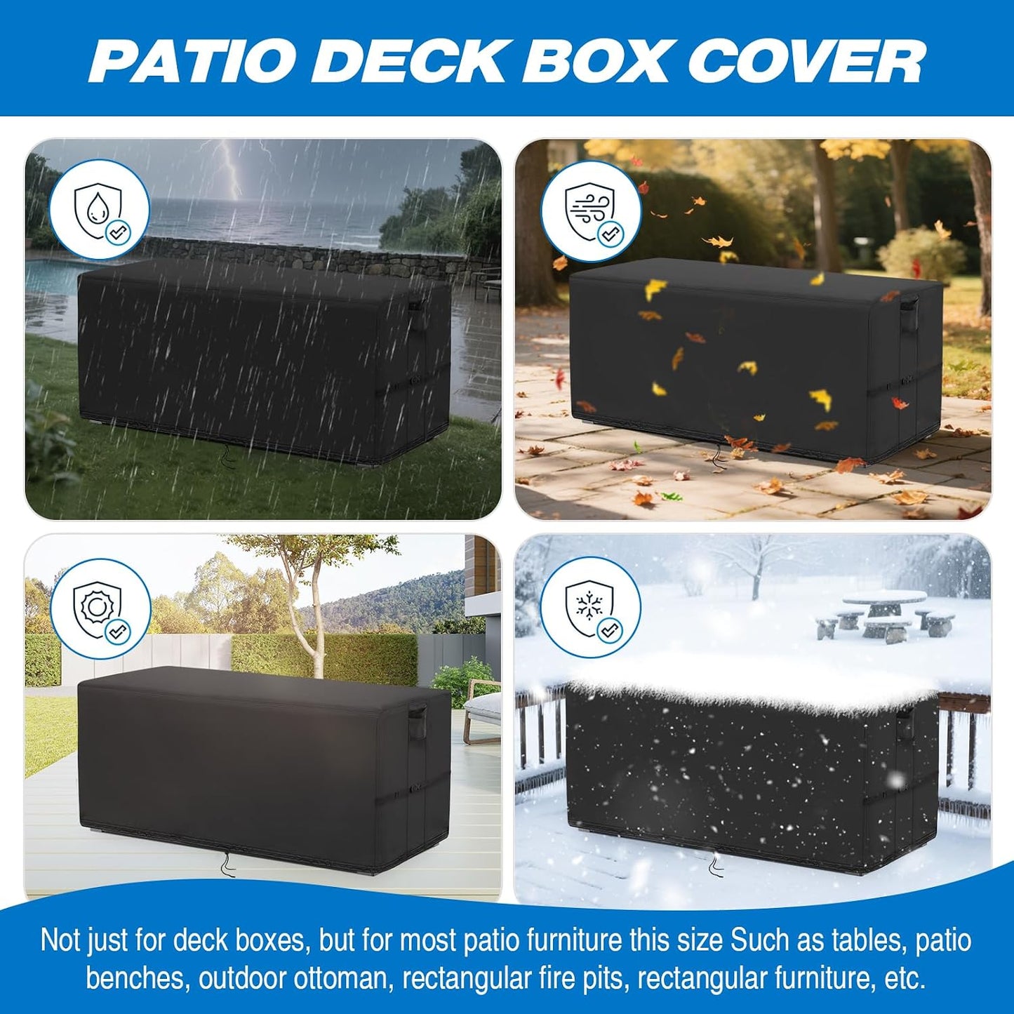 Kingling Deck Box Cover, Outdoor Storage Box Cover for Keter 30 Gallon Deck Box Waterproof Outside Patio Storage Bench Deck Boxes Covers Black (23" L x 18" W x 22" H inch)