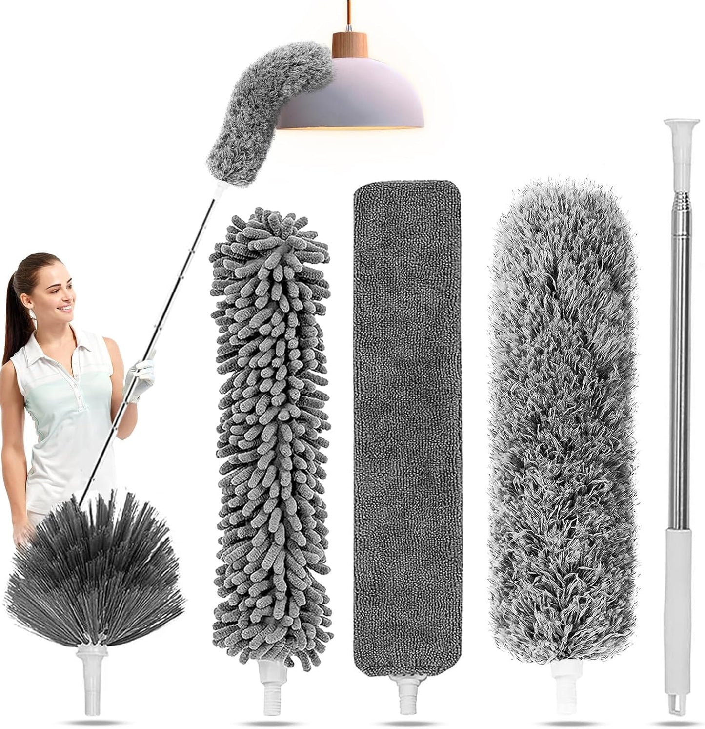Duster with Extension Pole - Blue | 5-in-1 Kit Dusters for Cleaning, Extendable Duster with 100 Inches, Microfiber Dusters for Ceiling Fans, Furniture, Blinds