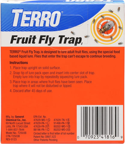 Terro Fruit Fly Traps for Indoors (6 Pack) + 270 Days of Lure Supply