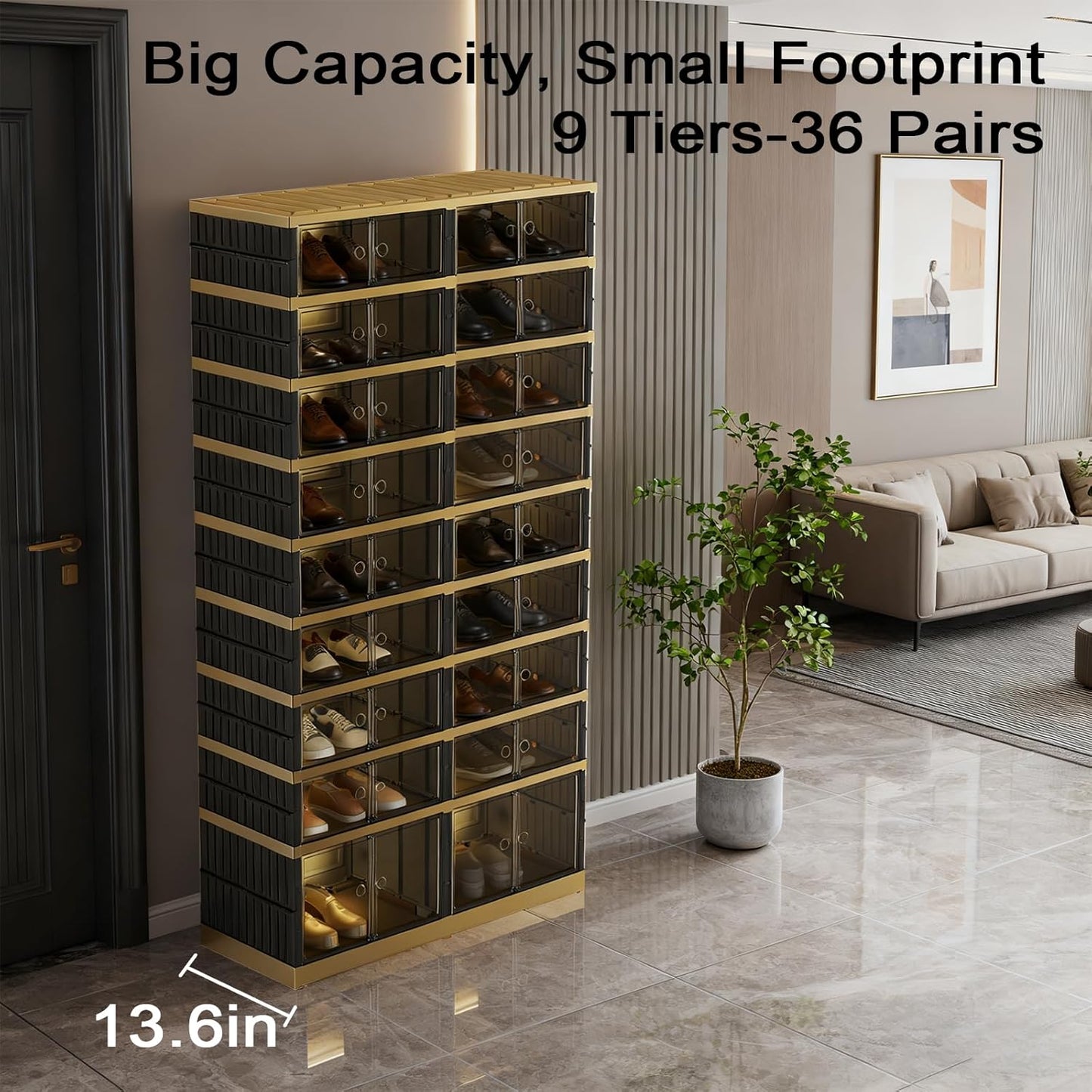 SYNCVIBE Shoe Rack Organizer for Closet Entryway Foldable Sneaker Storage Shoe, Collapsible Shoe Cabinet, Stackable Shoe Storage Cabinet with Lids for Living Room (6 Tiers 24 Pairs)