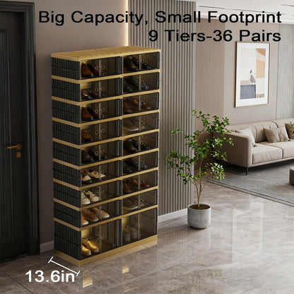 SYNCVIBE Shoe Rack Organizer for Closet Entryway Foldable Sneaker Storage Shoe, Collapsible Shoe Cabinet, Stackable Shoe Storage Cabinet with Lids for Living Room (6 Tiers 24 Pairs)