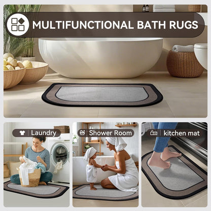 YDKGL Ultra Thin Bathroom Rugs Mat Quick Dry Absorbent Non Slip Bath Mat Bath Mats for Bathtub Mat Bathroom Carpet Fit Under Door Washable Floor Rubber Half Round Bath Rugs Grey 16x24