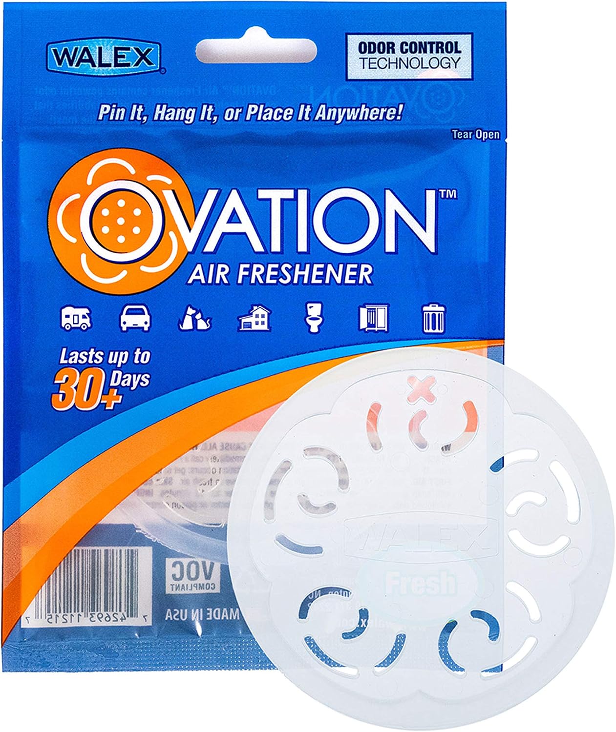 Walex Ovation Portable Air Freshener Discs, Solid Odor Control Deodorizer for Toilets, RV Trailers, Boats, Cars, OVAFLAV1, Lavender, Pack of 1