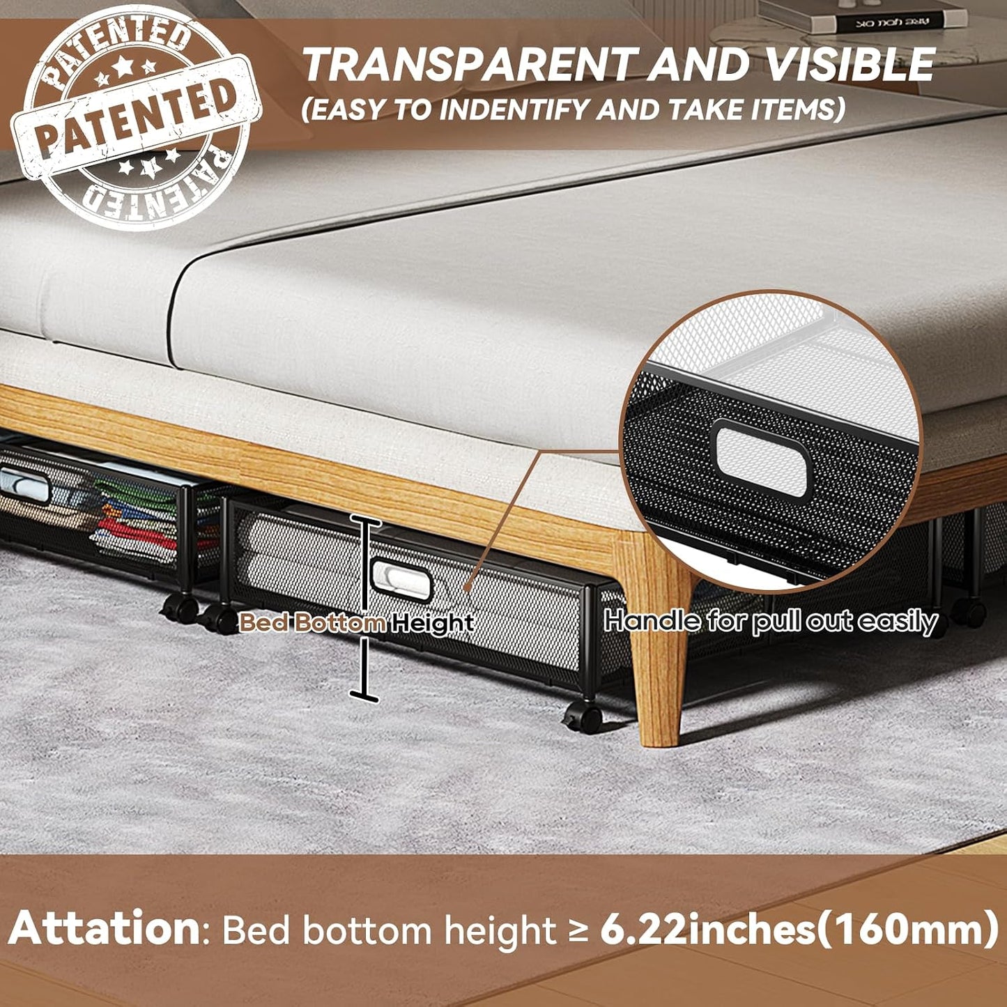 Under Bed Storage, Under the Bed Storage Containers with Wheels, Under Bed Shoe Storage Organizer Drawer for Bedroom Clothes Shoes Blankets -2Pack