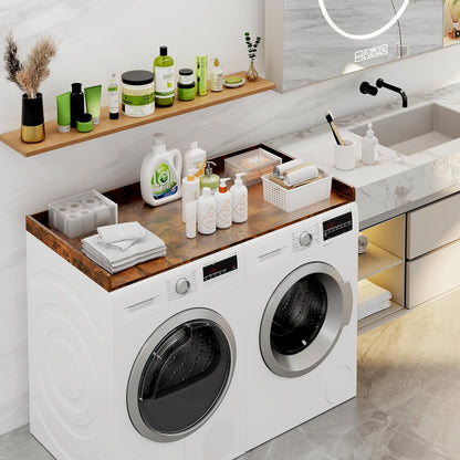 efluky Washer Dryer Countertop, Wood Countertop with Edge Rails for Laundry Room Organization and Storage, Washer Dryer Topper for Laundry Room, 27.5" x 54" Black