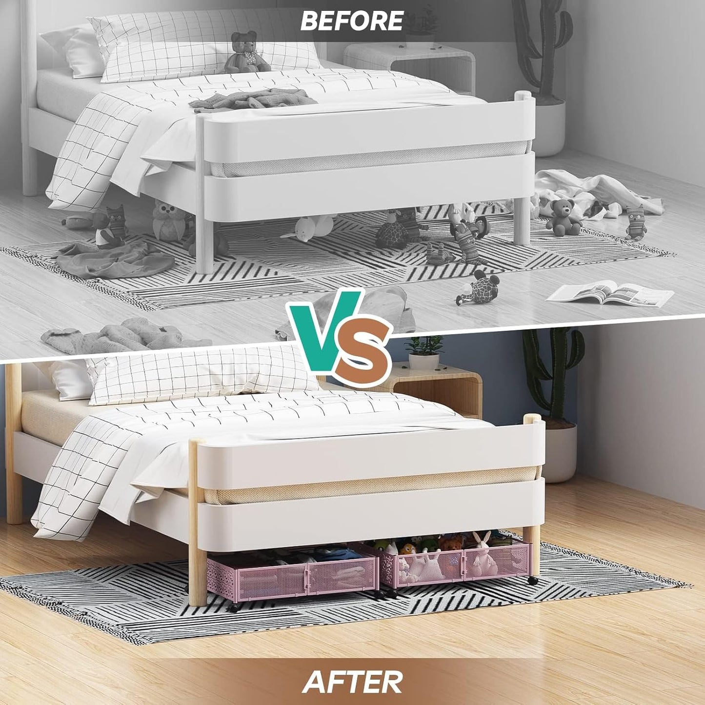 Under Bed Storage, Under the Bed Storage Containers with Wheels, Under Bed Shoe Storage Organizer Drawer for Bedroom Clothes Shoes Blankets -2Pack