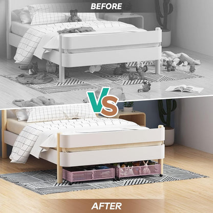 Under Bed Storage, Under the Bed Storage Containers with Wheels, Under Bed Shoe Storage Organizer Drawer for Bedroom Clothes Shoes Blankets -2Pack