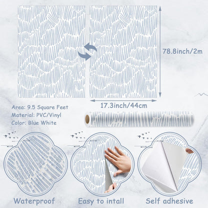 Theper Beige Wallpaper 17.3"×78.8" Modern Striped Peel and Stick Wallpaper Boho Removable Self Adhesive Wall Paper for Bedroom Waterproof White and Gold Contact Paper for Cabinets Vinyl